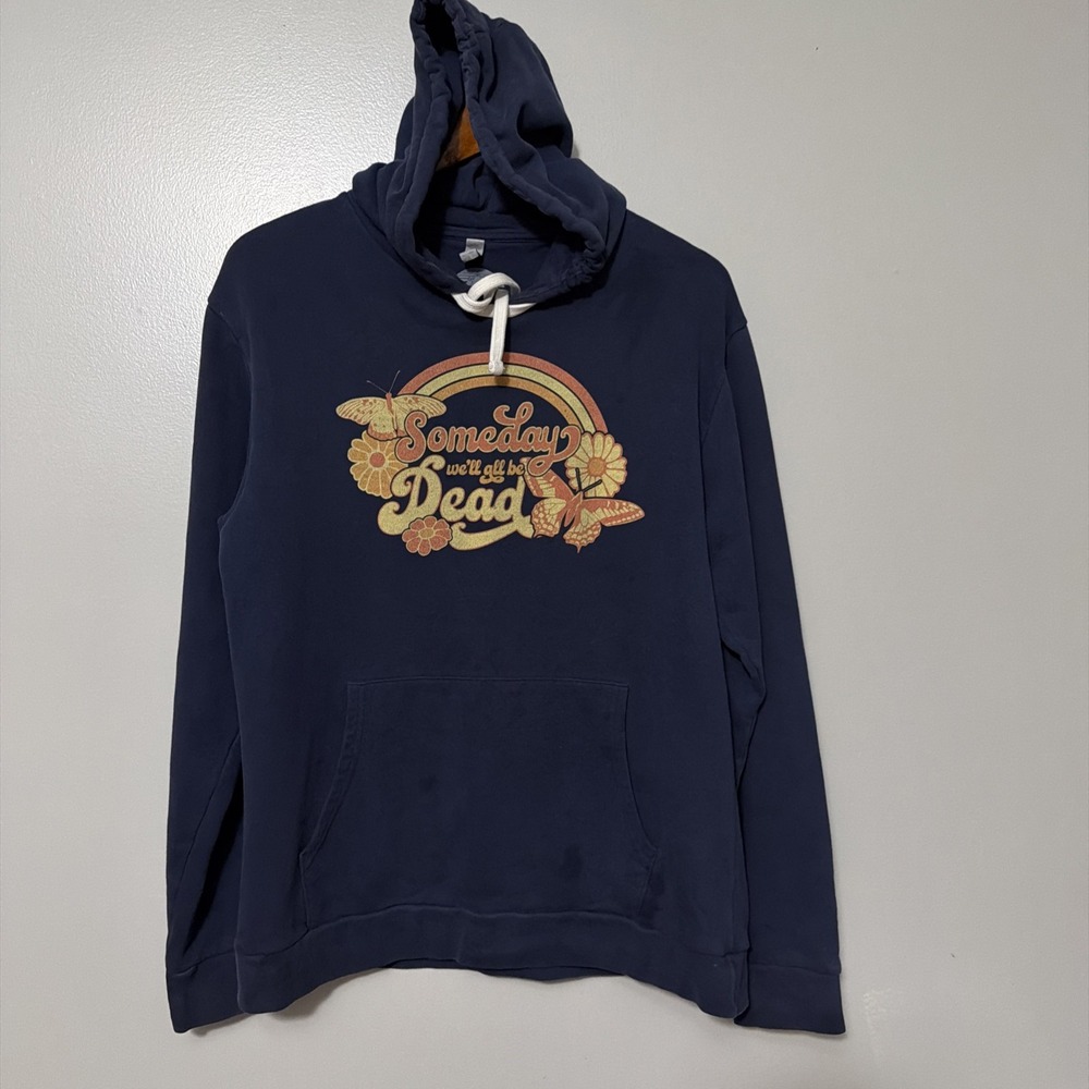 Someday We All Will Be Dead Retro Graphic Navy Hoodie Women's L Butterfly